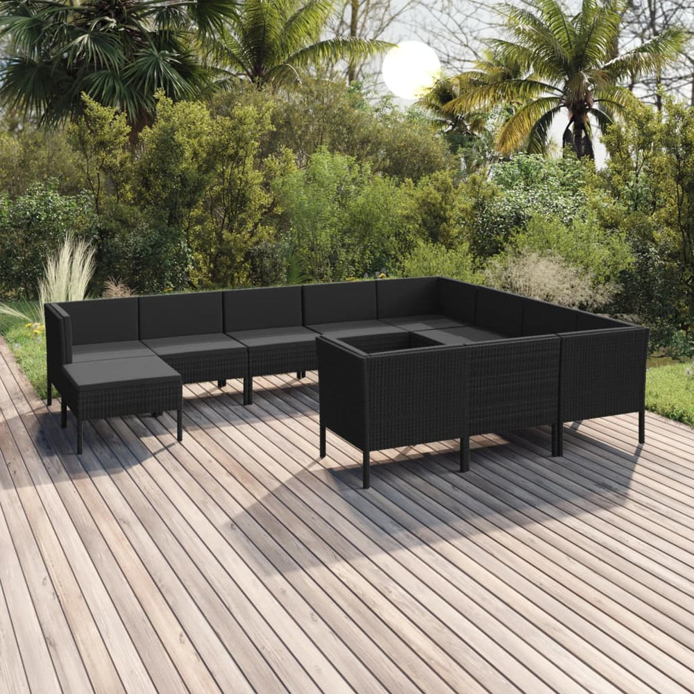 11-delige Loungeset met kussens poly rattan zwart MeubelReus
