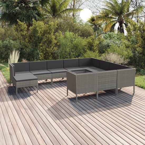 11-delige Loungeset met kussens poly rattan grijs MeubelReus