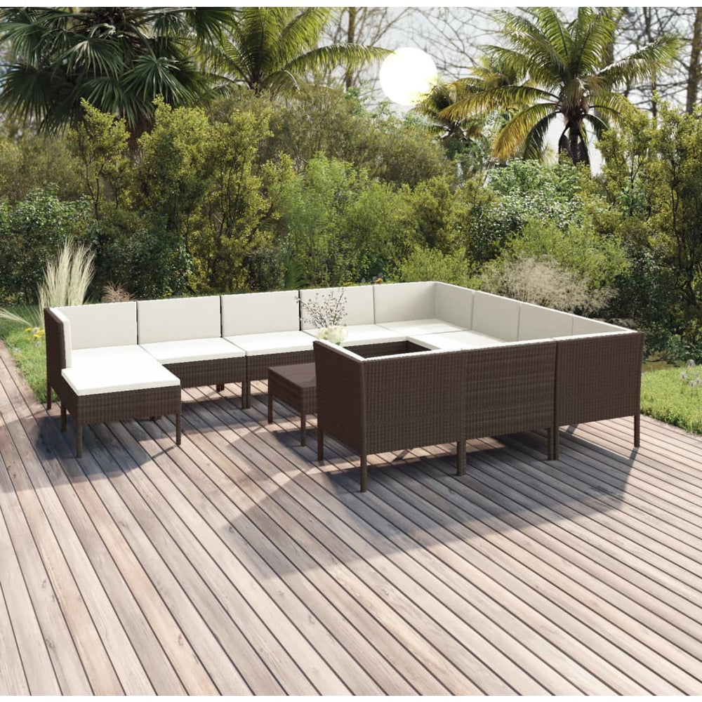 12-delige Loungeset met kussens poly rattan bruin MeubelReus