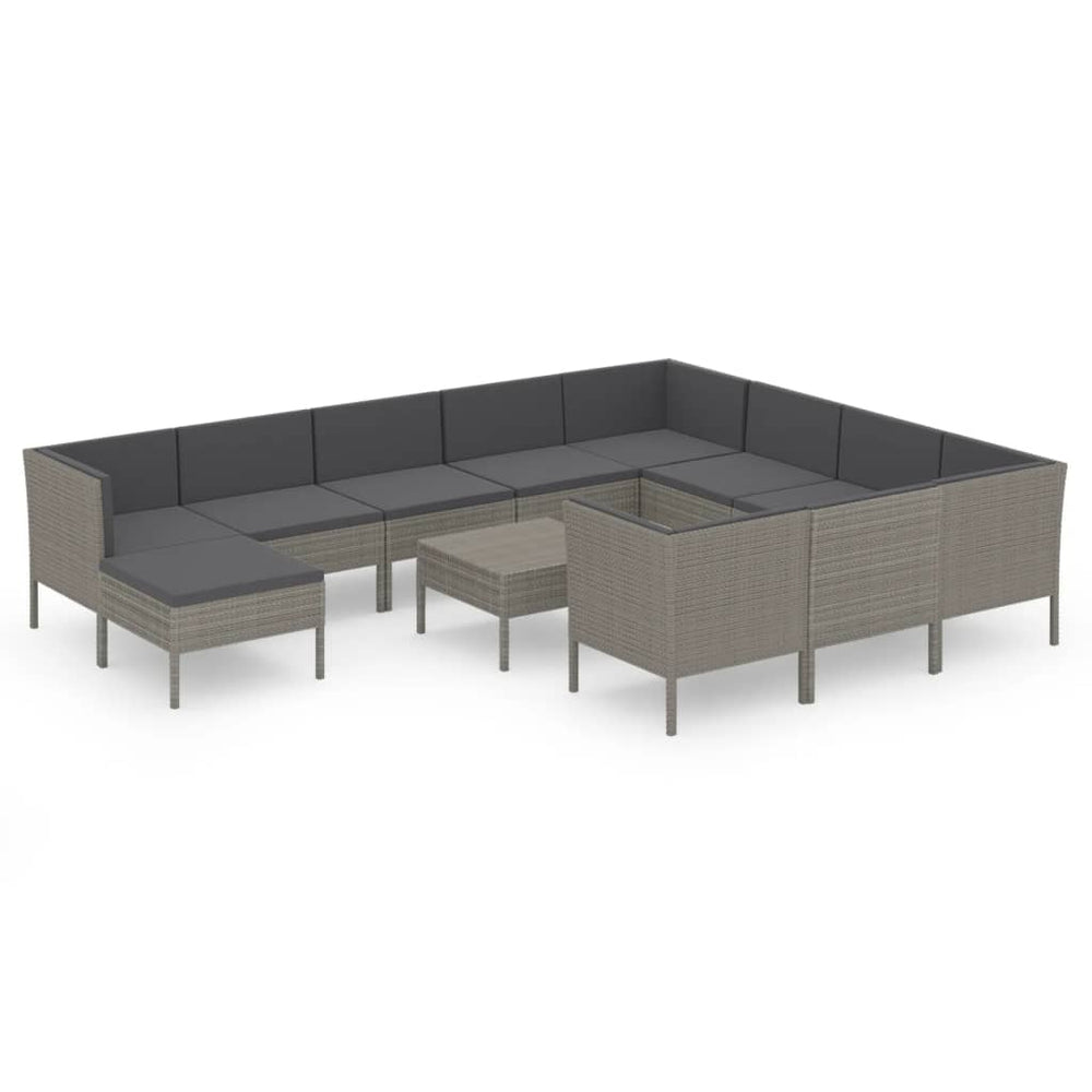 12-delige Loungeset met kussens poly rattan grijs MeubelReus