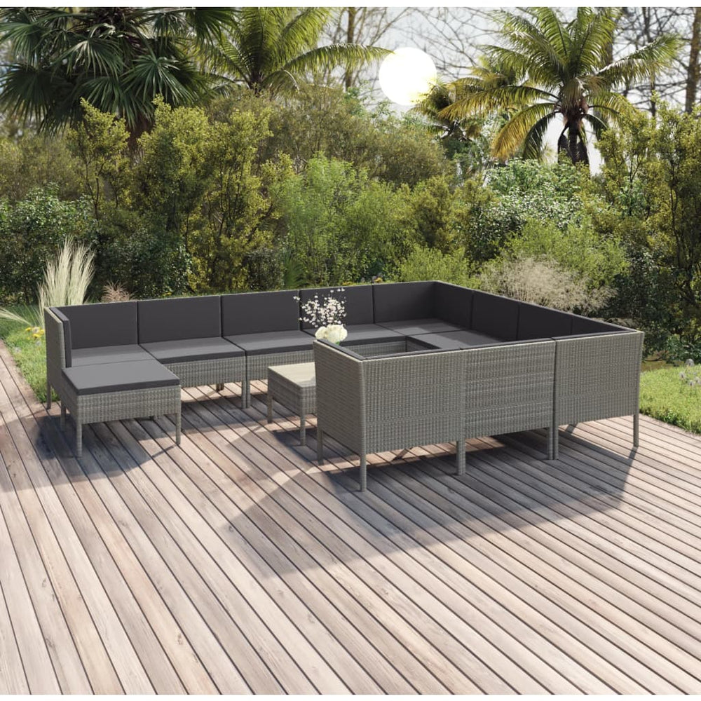 12-delige Loungeset met kussens poly rattan grijs MeubelReus