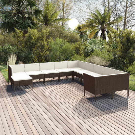 11-delige Loungeset met kussens poly rattan bruin MeubelReus