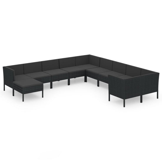 11-delige Loungeset met kussens poly rattan zwart MeubelReus