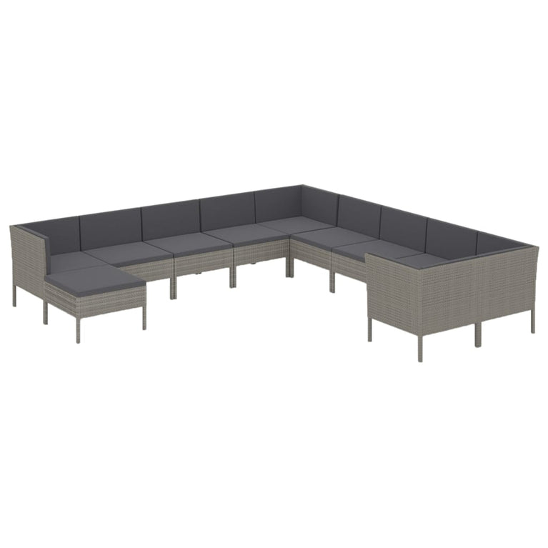 11-delige Loungeset met kussens poly rattan grijs MeubelReus