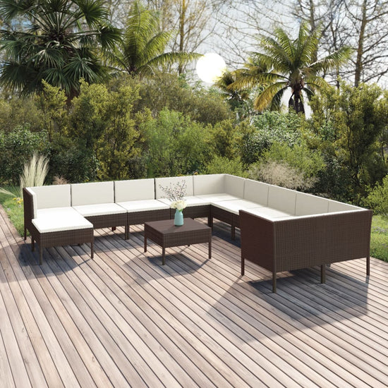 12-delige Loungeset met kussens poly rattan bruin MeubelReus