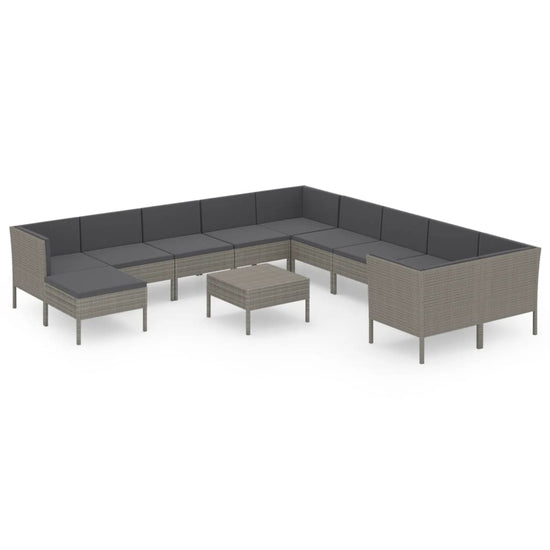 12-delige Loungeset met kussens poly rattan grijs MeubelReus