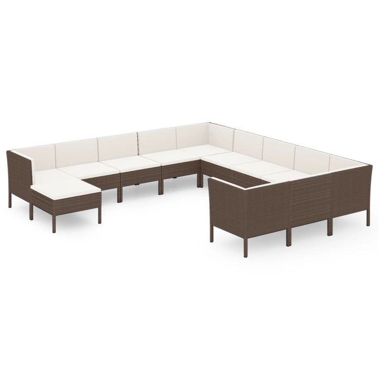 12-delige Loungeset met kussens poly rattan bruin MeubelReus