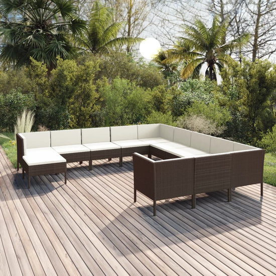 12-delige Loungeset met kussens poly rattan bruin MeubelReus