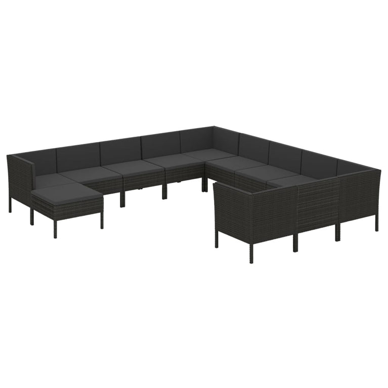 12-delige Loungeset met kussens poly rattan zwart MeubelReus