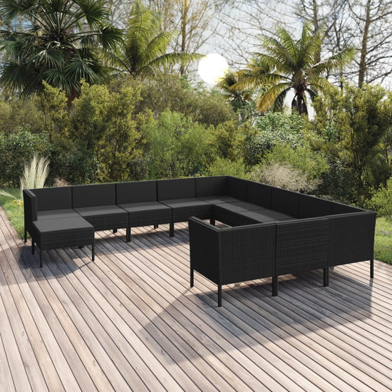 12-delige Loungeset met kussens poly rattan zwart MeubelReus