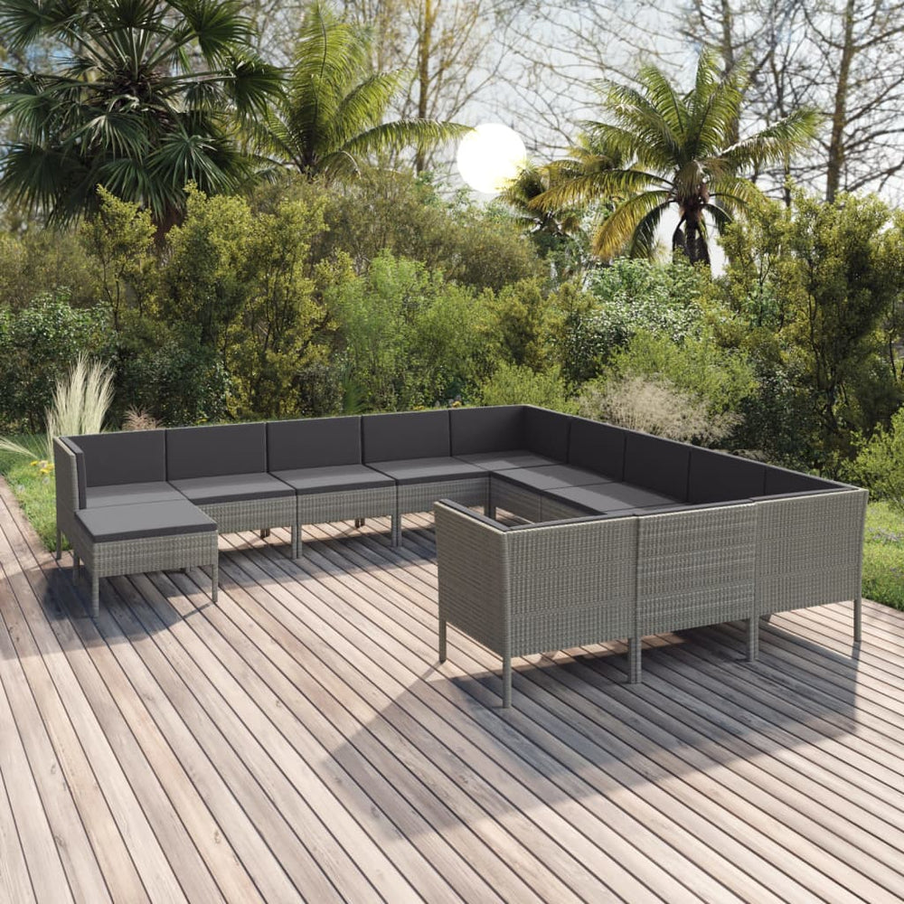 12-delige Loungeset met kussens poly rattan grijs MeubelReus