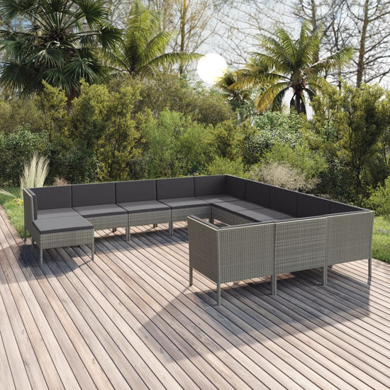 12-delige Loungeset met kussens poly rattan grijs MeubelReus