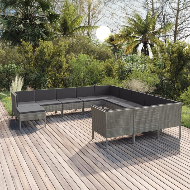 12-delige Loungeset met kussens poly rattan grijs MeubelReus