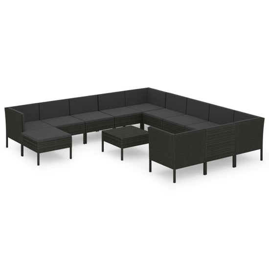 13-delige Loungeset met kussens poly rattan zwart MeubelReus