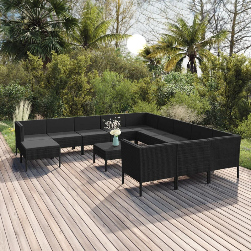13-delige Loungeset met kussens poly rattan zwart MeubelReus