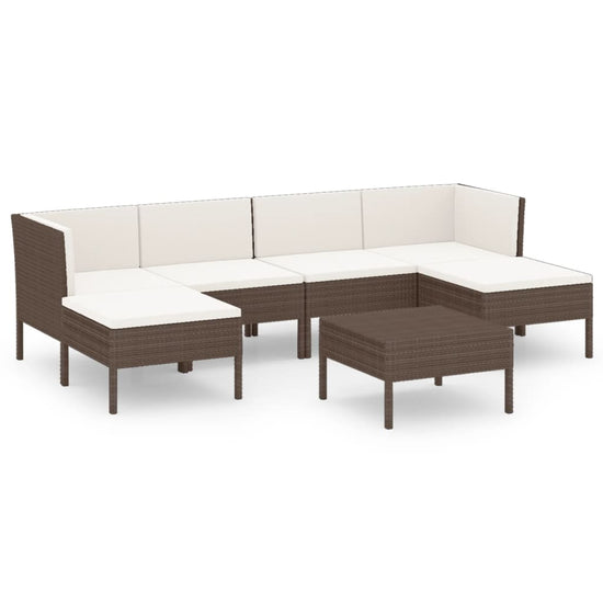 7-delige Loungeset met kussens poly rattan bruin MeubelReus