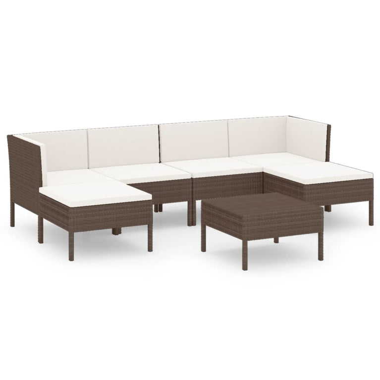 7-delige Loungeset met kussens poly rattan bruin MeubelReus