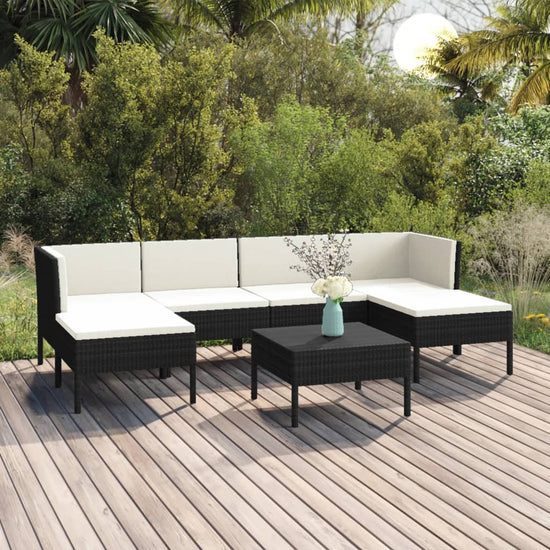 7-delige Loungeset met kussens poly rattan zwart MeubelReus
