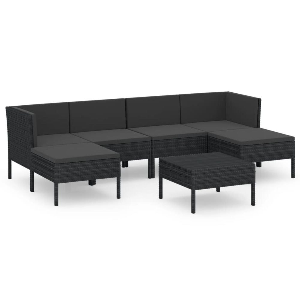 7-delige Loungeset met kussens poly rattan zwart MeubelReus