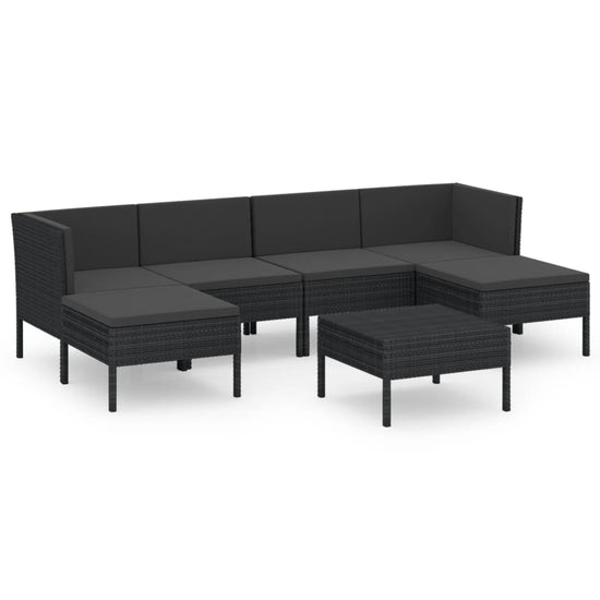 7-delige Loungeset met kussens poly rattan zwart MeubelReus