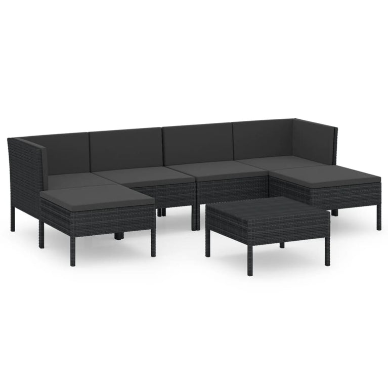 7-delige Loungeset met kussens poly rattan zwart MeubelReus