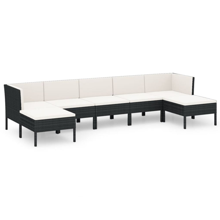 7-delige Loungeset met kussens poly rattan zwart MeubelReus