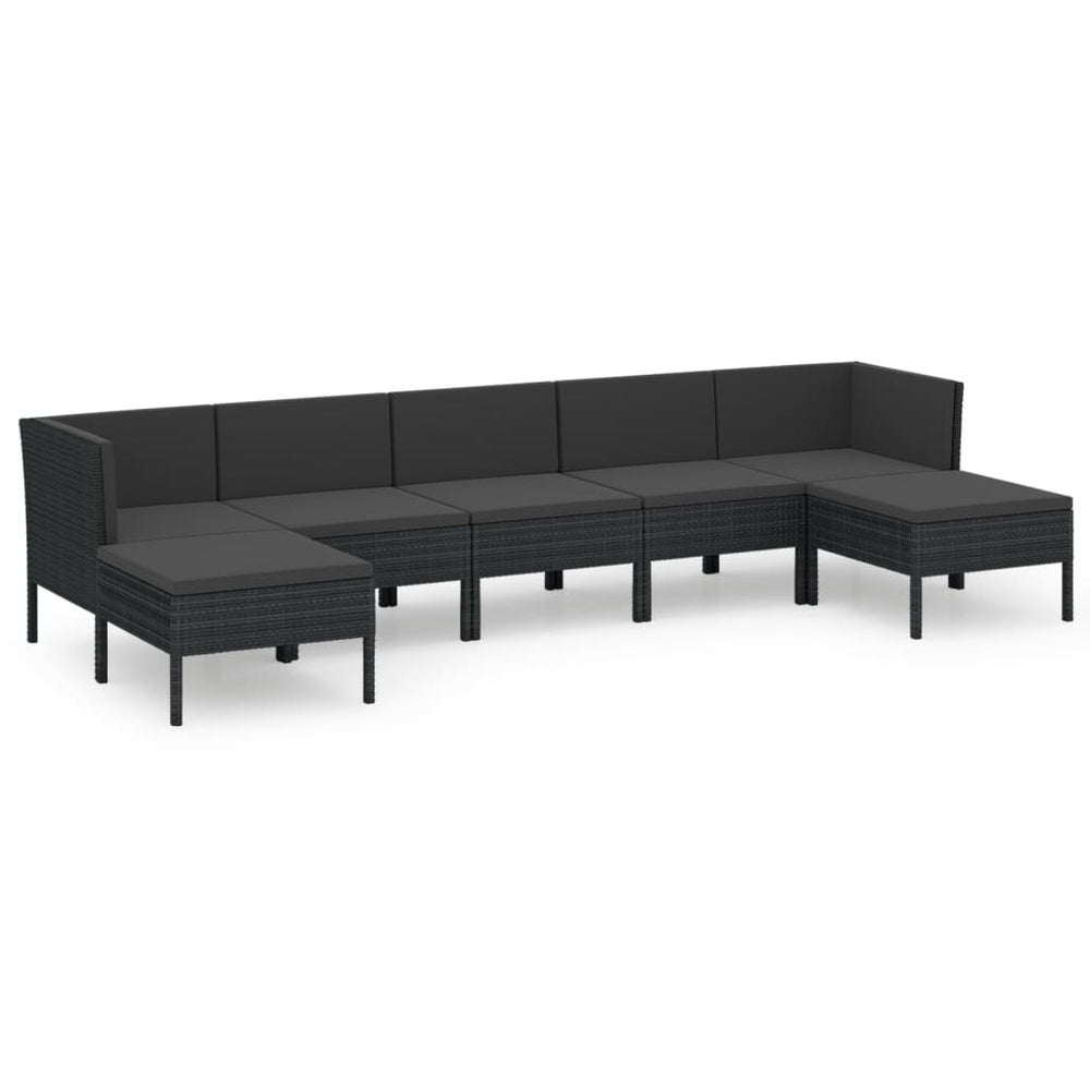 7-delige Loungeset met kussens poly rattan zwart MeubelReus