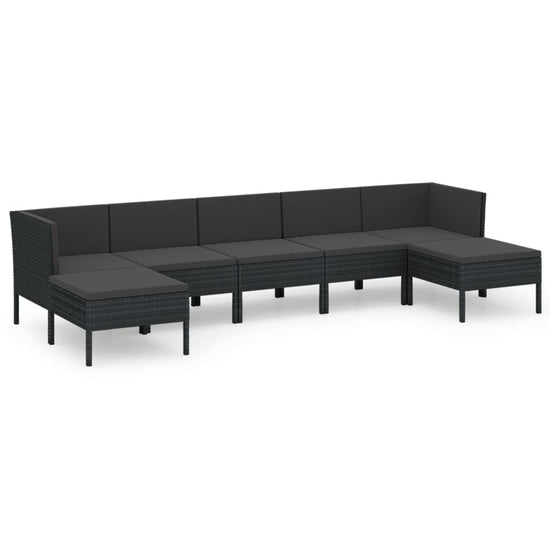 7-delige Loungeset met kussens poly rattan zwart MeubelReus