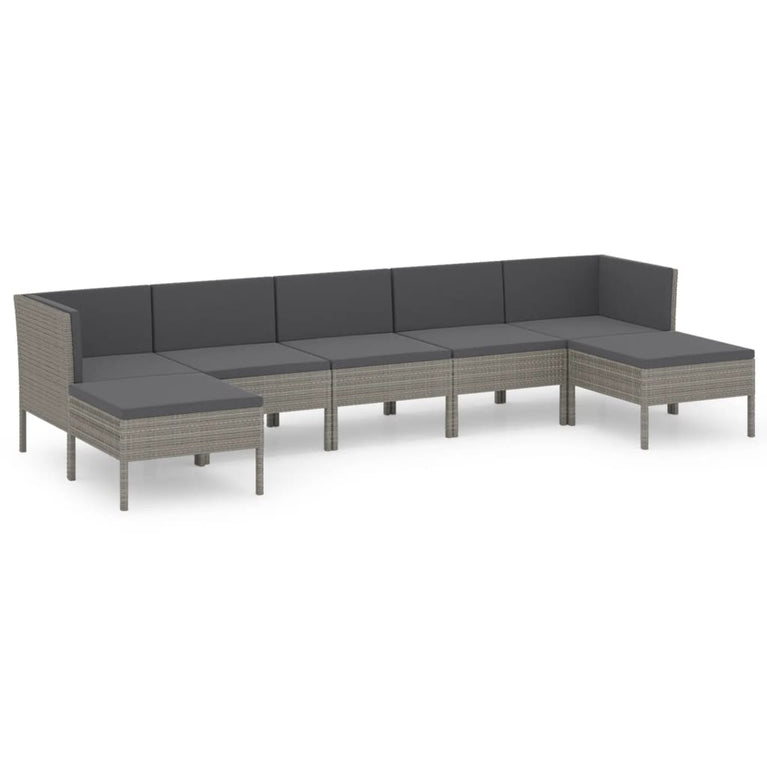 7-delige Loungeset met kussens poly rattan grijs MeubelReus