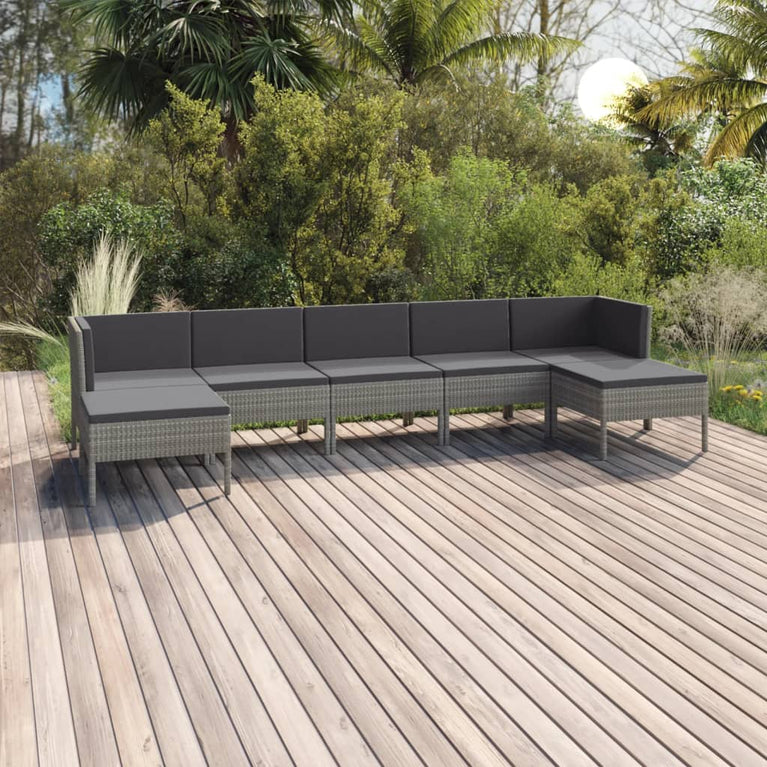 7-delige Loungeset met kussens poly rattan grijs MeubelReus