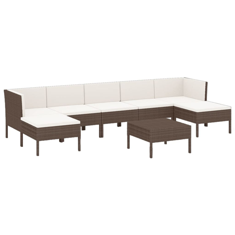 8-delige Loungeset met kussens poly rattan bruin 