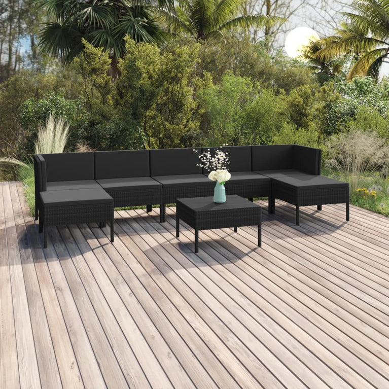 8-delige Loungeset met kussens poly rattan zwart MeubelReus