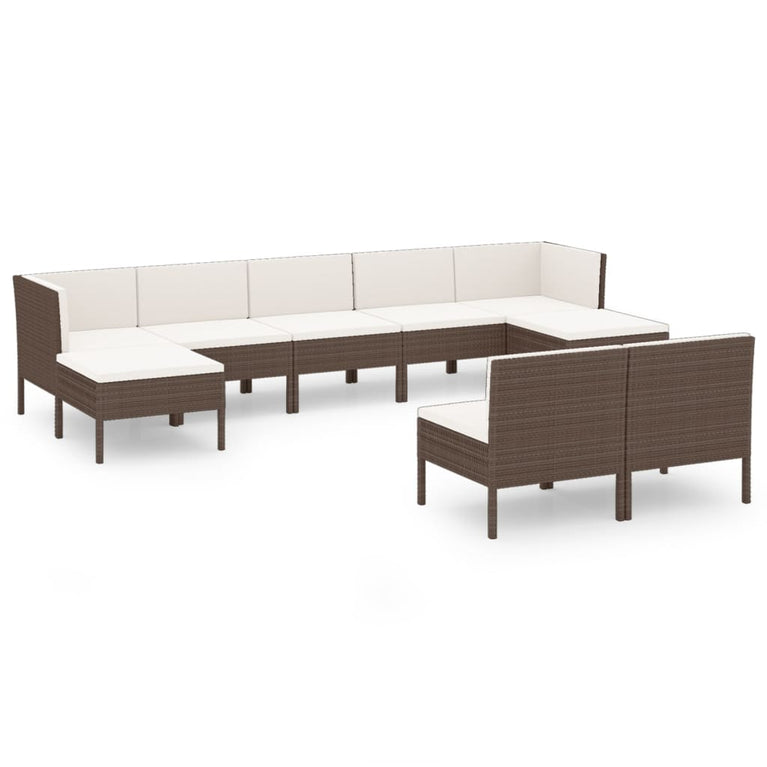 9-delige Loungeset met kussens poly rattan bruin MeubelReus