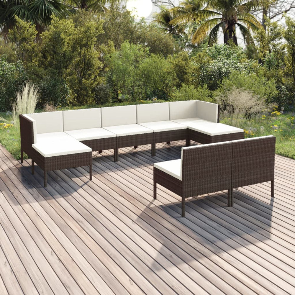 9-delige Loungeset met kussens poly rattan bruin MeubelReus