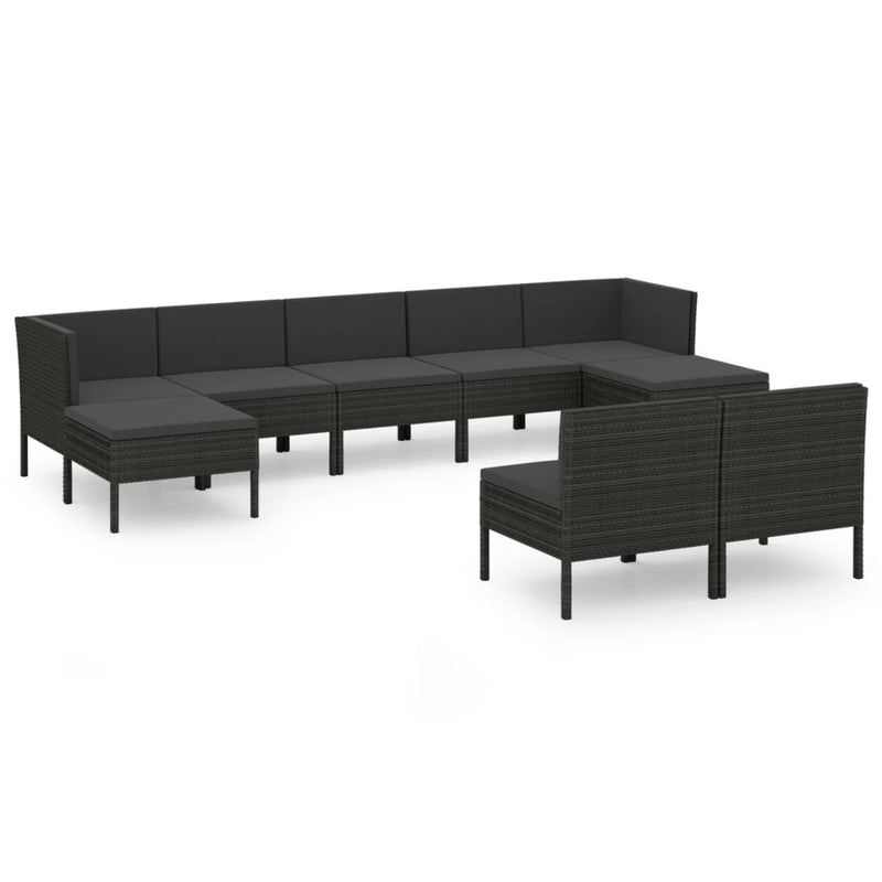 9-delige Loungeset met kussens poly rattan zwart MeubelReus