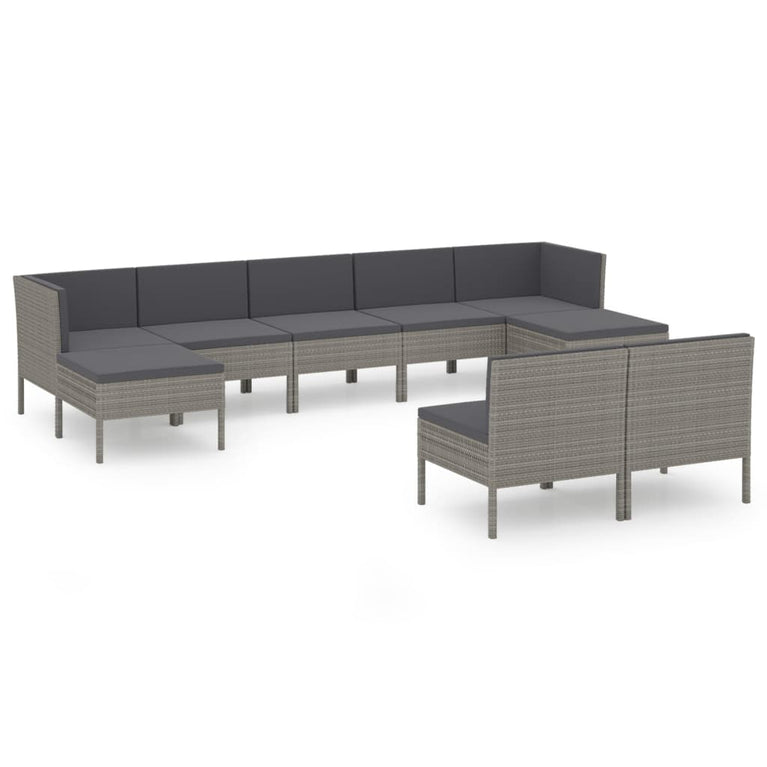 9-delige Loungeset met kussens poly rattan grijs MeubelReus