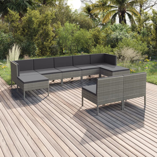 9-delige Loungeset met kussens poly rattan grijs MeubelReus