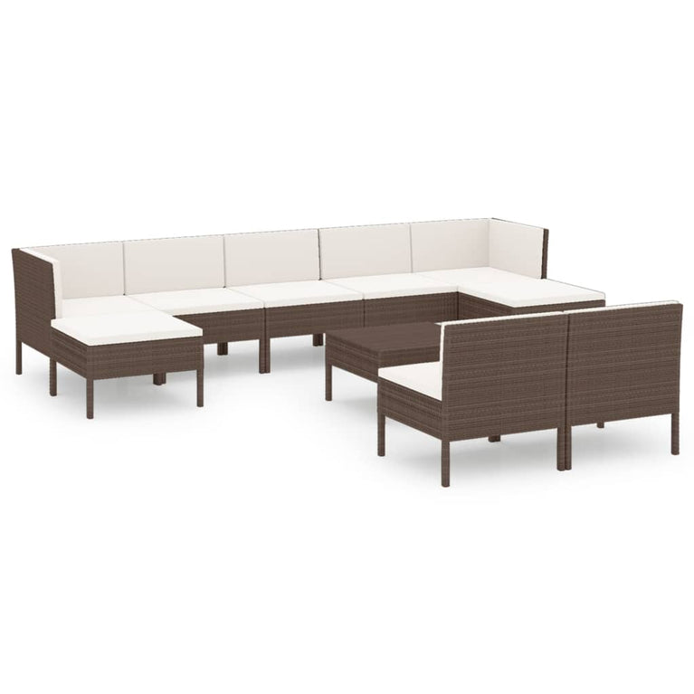 10-delige Loungeset met kussens poly rattan bruin MeubelReus