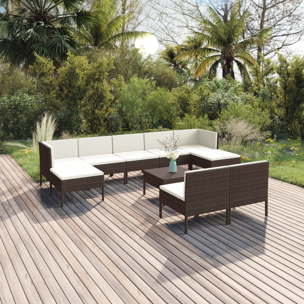 10-delige Loungeset met kussens poly rattan bruin MeubelReus