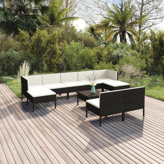 10-delige Loungeset met kussens poly rattan zwart MeubelReus