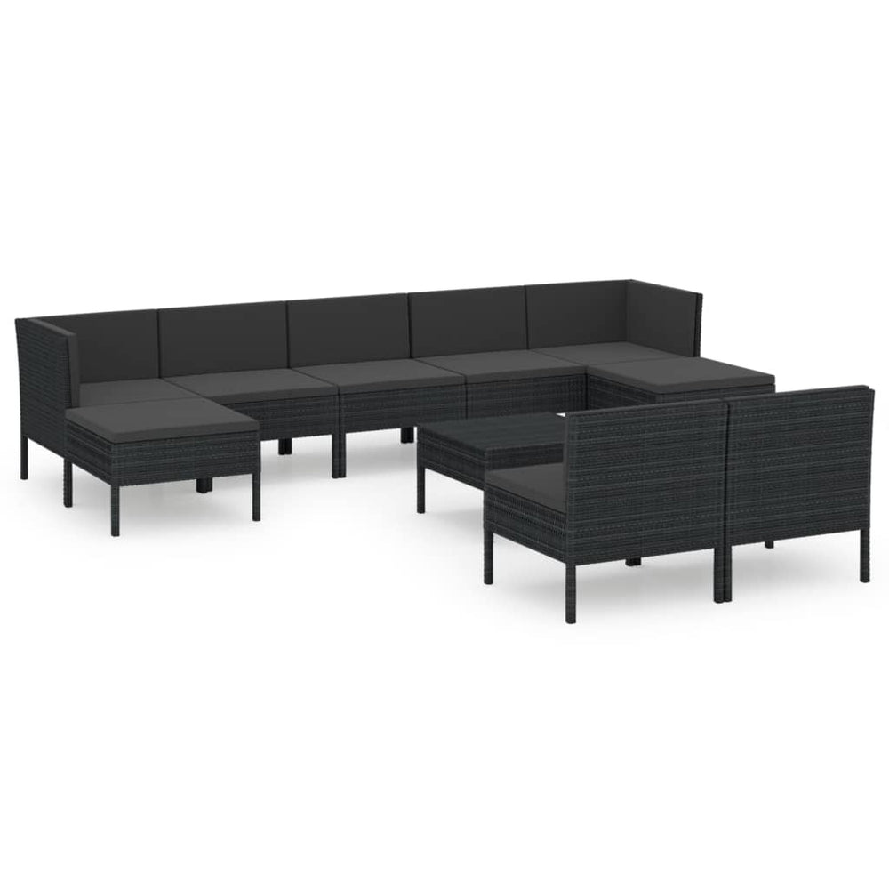 10-delige Loungeset met kussens poly rattan zwart MeubelReus