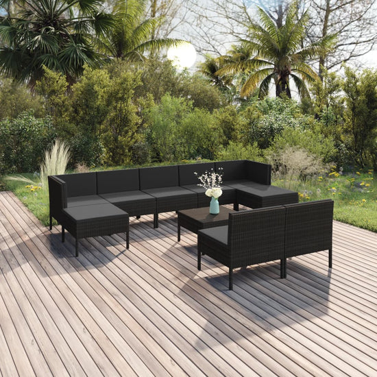 10-delige Loungeset met kussens poly rattan zwart MeubelReus