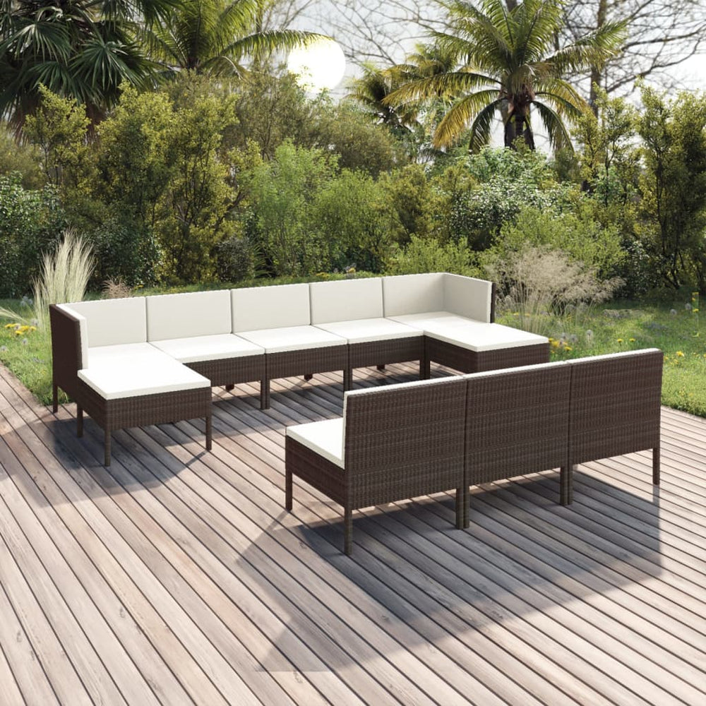 10-delige Loungeset met kussens poly rattan bruin MeubelReus