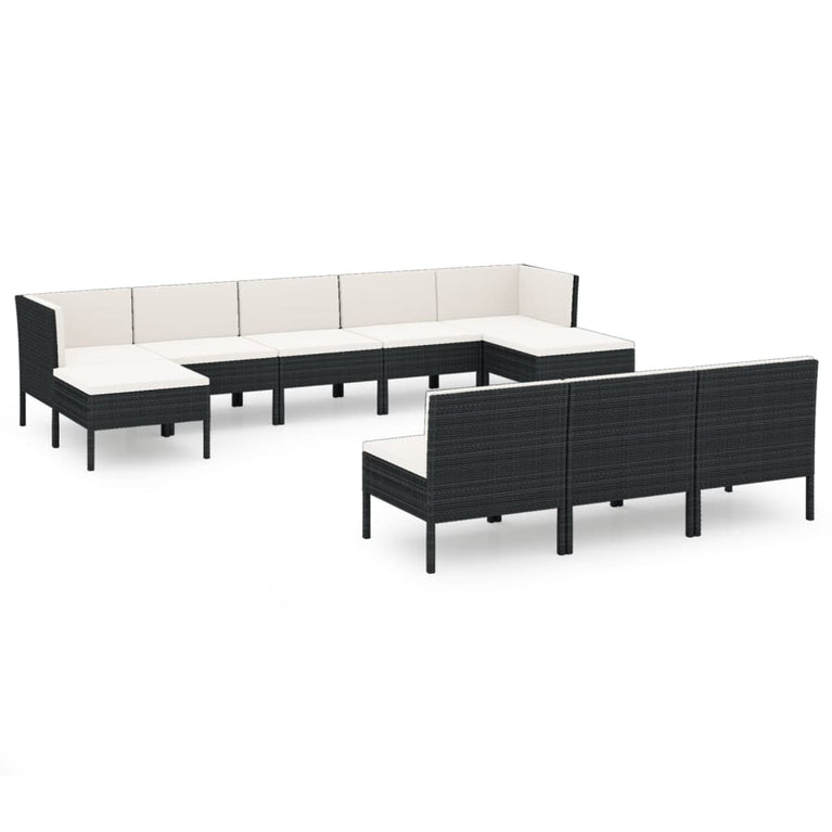 10-delige Loungeset met kussens poly rattan zwart MeubelReus