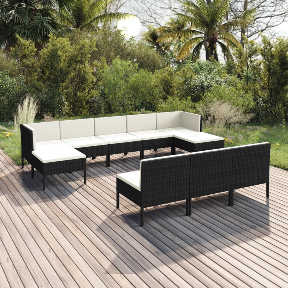 10-delige Loungeset met kussens poly rattan zwart MeubelReus
