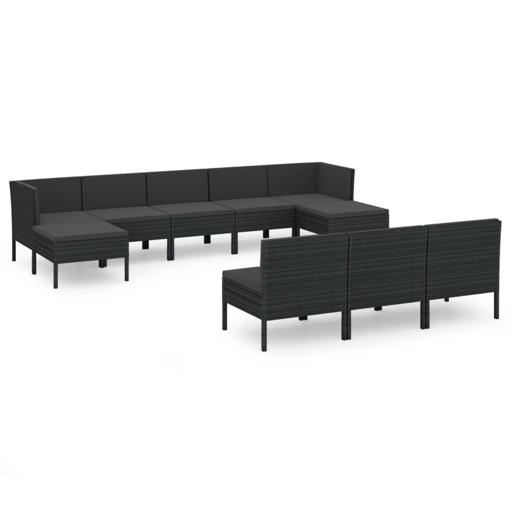 10-delige Loungeset met kussens poly rattan zwart MeubelReus