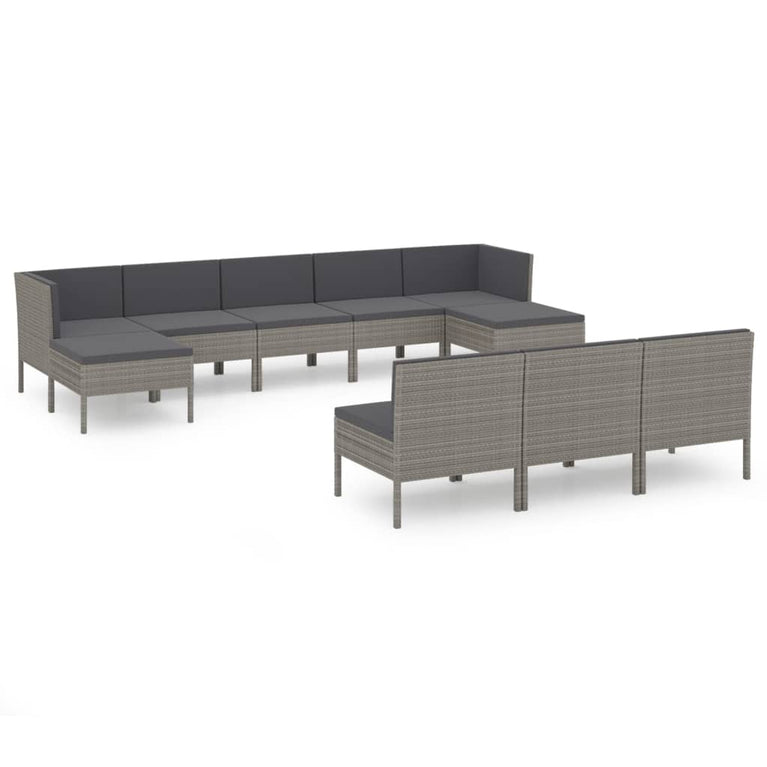 10-delige Loungeset met kussens poly rattan grijs MeubelReus
