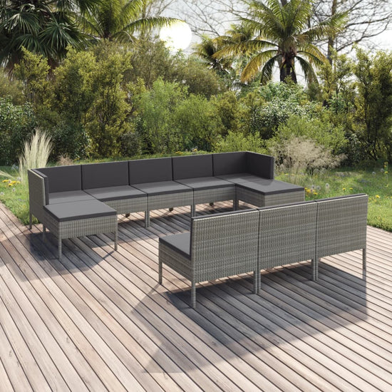 10-delige Loungeset met kussens poly rattan grijs MeubelReus