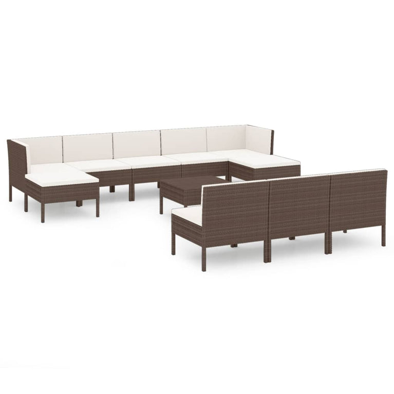 11-delige Loungeset met kussens poly rattan bruin MeubelReus