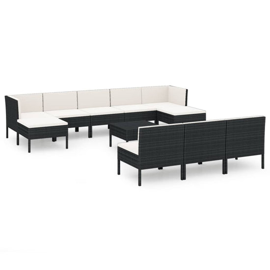 11-delige Loungeset met kussens poly rattan zwart MeubelReus